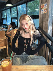 Lunivop Y2k Vintage Two Pieces Tops Women Skinny Leopard Halter Tops + Hollow Out Black Tops Streetwear 2000s Japanese Tshirts