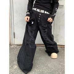 Lunivop Women Black Jeans Hip-hop Fashion Vintage Streetwear Y2K Wide Leg Jean High Waist Winter Female Trouser Baggy Denim Pants