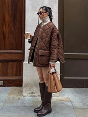 Lunivop Casual Oversized O-neck Quilted Jacket Women Thickened Warm Single-Breasted Jacket Female Winter Loose Windproof Streetwear Tops