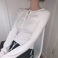 Lunivop Sexy Hollow Out Grunge Ruffled Shirts Femme Slim Y2k Aesthetic Solid Streetwear Cropped Tops Women Harajuku Grunge Bow T-shirt