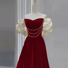Lunivop Women Off The Shoulder Prom Dress Princess Velvet Korea Fashion Sweetheart Neck A Line Formal Graduation Evening Party Gown