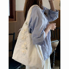Lunivop Sweet Lace Cute Handbag Women Harajuku Rabbit Print Large Capacity Canvas Shoulder Bags Ladies Lolita Y2k Bag Aesthetic