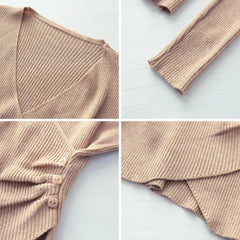 Lunivop Sweater for Women Pullovers Ribbed Knit V-Neck Long Sleeve Button Side Plain Jumper Teen-girl Fall Winter Basic Outfit
