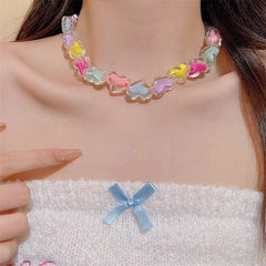 Lunivop Kpop Harajuku Pink Purple Candy Acrylic Heart Star Beaded Choker Necklace Egirl Goth EMO Y2k 2000s Vintage Aeathetic Accessories