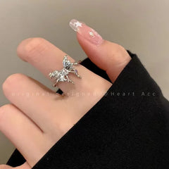 Lunivop Fashion Trend Pink Crystal Bowknot Heart Rings Zircon Ring Y2K Shiny Zircon Rings for Women Girls Party Aesthetic Jewelry
