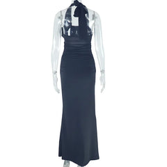 Lunivop Summer Fashion New Women's Elegant and Sexy Vacation Style Hanging Neck 3D Flower Decoration Sexy Long Dress