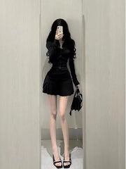 Lunivop Bla Pleated Long Sve irt Dr Slim Fit A-Line Skirt Women's Faion Early Spring New Sle Spicy Girl Waist...