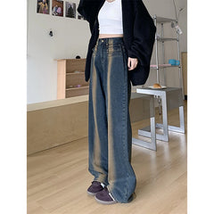 Lunivop Autumn Korean Y2K Fashion Dye Vintage Blue Baggy Jeans Pants For Women Clothes High Waist Hip Hop Lady Trousers De Mujer