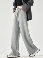 Lunivop Women Loose Vintage Sweatpants High Waist Casual Pockets Wide Leg Pant Streetwear High Quality Retro American Gray Pants