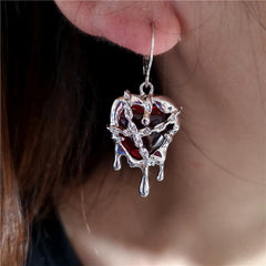 Lunivop Gothic Punk Irregular Red Crystal Heart Cross Pendant Earrings For Women Men Grunge EMO Aesthetic Rave Jewelry Y2K Accessories