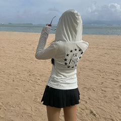 Lunivop American Retro T-shirt Women Hooded Print Graphic Tops Y2k Vintage Tops Streetwear Japanese 2000s Grunge Tops E-girls