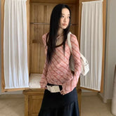 Lunivop Korean Style Plaid T-Shirts Women Vintage Elegant Y2k Long Sleeve Tees Retro Street Patchwork Slim Aesthetics T-Shirts