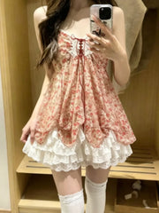 Lunivop Harajuku Sweet Y2k Lolita Lace Dress Women Vintage Bow Ruffle Cake Dress Slim Bandage Dress Japanese Style Fashion Summer