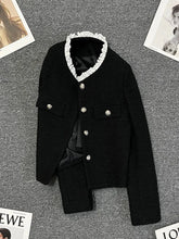 Lunivop Elegant Slim Black Tweed Jackets Women Vintage Lace Patchwork Sweet Short Coat Casual Korean Long Sleeve O Neck Fall Winter Tops