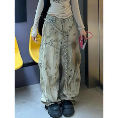 Lunivop Women's Casual Style Vintage Aesthetic Jeans Mop Loose Washed Pants Winter Y2K Wide Leg Punk Baggy Harajuku Denim Trouser