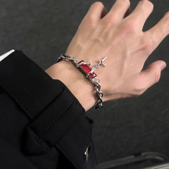 Lunivop Retro Black Zircon Star Bracelet for Women Men Gifts Trend Titanium Steel Chain Unisex Goth Jewelry New Couple Accessories