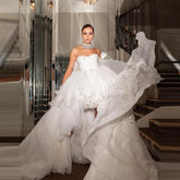 Lunivop Extra Puffy Mesh Prom Ball Gowns Vintage Strapless Ruffles Tiered Tulle Wedding Formal Party Dress High Low Long Celebrity Dress