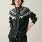 Lunivop Fair Isle Knit Sweater Cardigan Women Cozy Stand Collar Button Front Sweater Jacket Teen-Girl Fall Winter Vintage Chic Outfit