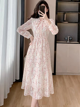 Lunivop Pink Floral Chiffon Casual Beach Long Dress Women Spring Elegant Chic Bow Y2k Dress Korean Fashion Bodycon Evening Dresses