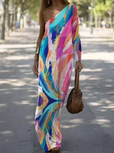 Lunivop Abstract Print One Shoulder Maxi Dress Elegant Dresses for Women Casual New Fashion Casual Female Clothing Outfits