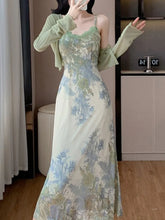 Lunivop Fashion Spring Summer Two Piece Set Women Cardigan Short Top + Retro Jacquard Spaghetti Straps Midi Dress Elegant Party Suits