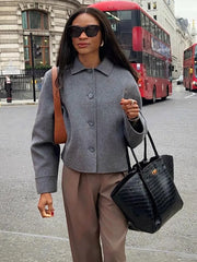 Lunivop Woolen Turn-down Collar Short Jackets Women Casual Solid Single-Breasted Jacket Female Autumn Winter Chic Office Overcoat Tops