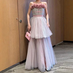 Lunivop Fashion Women Dress Sleeveless 3D Flowers Splicing Double-layer Large Skirt Hem Female Party Dress New Tide