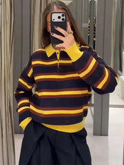 Lunivop Women's Knitted Pullover Women Fashion Long Sleeve Stripe Sweater New Casual Loose Streetwear Knitwear Tops 