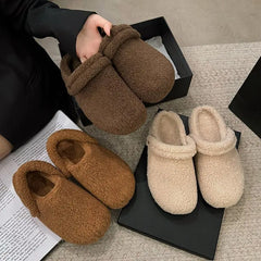Lunivop Women Slippers Fur Flats Short Plush Mules Shoes New Women Cotton Shoes Suede Home Flip Flops Warm Shoes Zapatos De Mujer