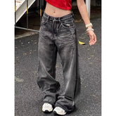 Lunivop Black Womens Jeans High Waist Vintage Design Hip Hop Straight Baggy Denim Pants Street Y2K American Style Wide Leg Denim Trouser