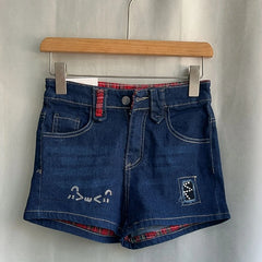 Lunivop Y2k Low-waist Plaid Patchwork Jeans for Women All-match Sexy Bodycon Hot Short Pants Summer New Blue Denim Shorts