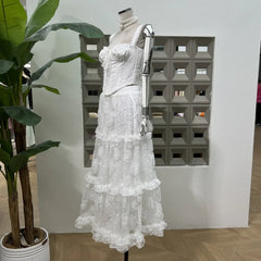 Lunivop Fashion Solid Color Lace 2 Piece Set Women's Sleeveless Vest Tops A Line Skirts 2025 Summer New Tide