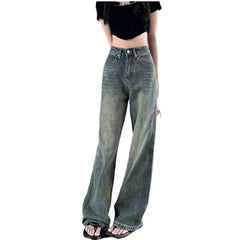 Lunivop Blue Women's Jeans Hip-hop Fashion Vintage Streetwear Y2K Wide Leg Straight Jean High Waist Trouser Classic Baggy Denim Pants