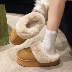 Lunivop New Fashion Fur Slippers Women Fluffy Winter House Shoes Memory Foam Fuzzy Slippers Thick Heel Plush Slipper Ladies Cotton Shoes