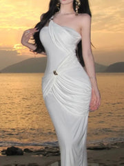 Lunivop Fashion Women Sleeve Sexy Backless Long Dresses Summer Party Evening Slim Vestidos Fitting Sloping Shoulder Bodycon Dress