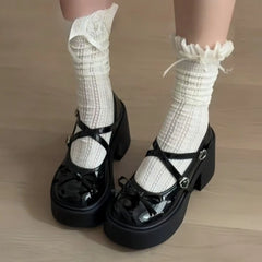 Lunivop Platform Thick Bottom Women Mary Jane Shoes Patent Leather Heart Buckle Thick Heel Lolita Shoes Ladies Elegant Dress Pumps