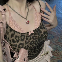 Lunivop Moda Streetwear Trendy Fairycore Y2K Vest Women Casual Fake Two Pieces Lace Leopard Sling Top Pure Desire Slim Goth Shirt