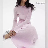 Lunivop Elegant Knitted Sweater Long Dress Women Sexy See Through Mesh Maxi Dress Sweet Fashion Solid Beach Vacation Dresses