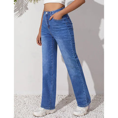 Lunivop Female Daily Stretch High Waist Jeans Girls Classic Blue Straight Leg Denim Trousers Women Comfortable Leisure Thin Pants