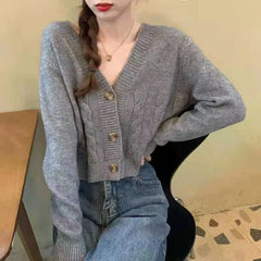 Lunivop Cable Knit Crop Sweater Cardigan Women V-neck Button Front Knitted Cardigan Jacket Fall Winter 2025 Casual Outfit