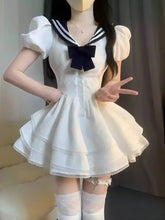 Lunivop Preppy Style Lolita White Dresses Navy Collar Kawaii Summer Japanese White Dresses Casual Short Sleeve Elegant Party Dress