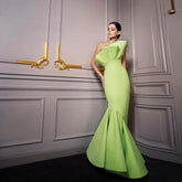 Lunivop Pretty Green Elegant Birthday Party Dresses Spandex Pleat Ruffles Formal Dress Column Asymmetrical Formal Dress Women Elegant