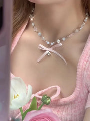 Lunivop Kpop Goth Y2K Heart Bowknot Pendant Choker Necklace Clavicle Chain For Women