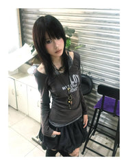 Lunivop Y2k Japanese T Shirt Women Patchwork Fake Two Pieces Tops Streetwear Vintage Grunge Graphic Tops Autumn American Retro