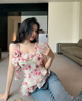 Lunivop Irregular Camis Women Sweet Sexy Floral Printed Slash Neck Vintage Summer Fashion Holiday Tank Tops Female Casual