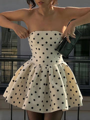 Lunivop Sexy Strapless Print Polka Dots Women Dress Apricot Backless A-line Dress Femme Spring Slim Casual Party Streetwear