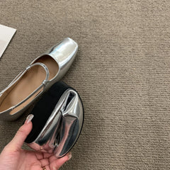 Lunivop New Women's Flat Square Toe Mary Janes Shoes Sliver Leather Shoes for Female Fashion Bowknot Ladies Shallow Dress Ballet Shoes