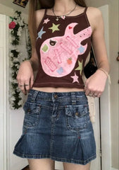 Lunivop Gothic Harajuku Hip Hop Constrast Color Summer Tank Top Y2k Aesthetic Cute All Match High Street Top American Fashion Punk Camis