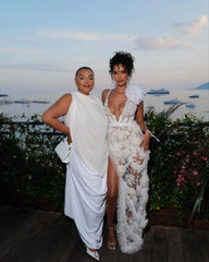 Lunivop Deep V Neck Lace Prom Gowns Sheer See Thru Mesh Ruffles Floral Formal Party Dress High Side Split Tulle Long Celebrity Dres