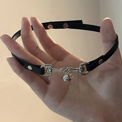 Lunivop New Fashion Hiphop Silver Small Bell Pendant Black PU Leather Necklace for Women Sweet Cool Charms Choker Cosplay Accessories